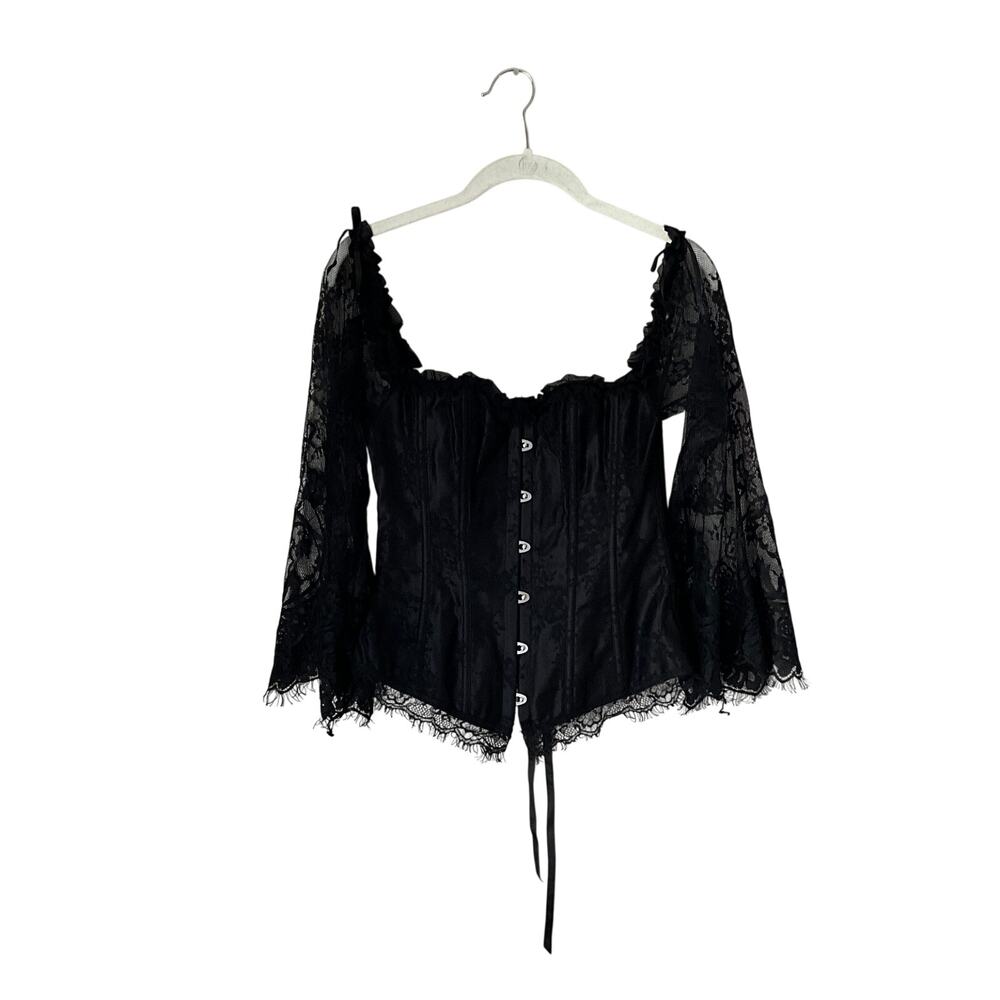 Black Floral Lace Corset Top: 90s, Y2K, Modern